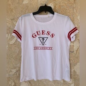 Guess Women’s White and Red Logo T-Shirt
